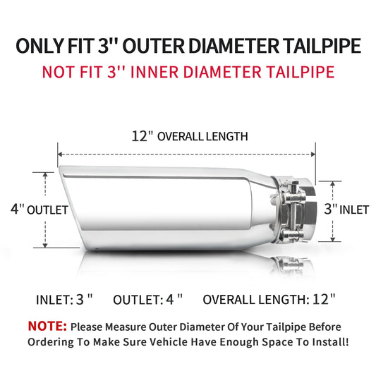 3" Inlet 4" Outlet 12" Overall Length,Clamp-On Design Universal