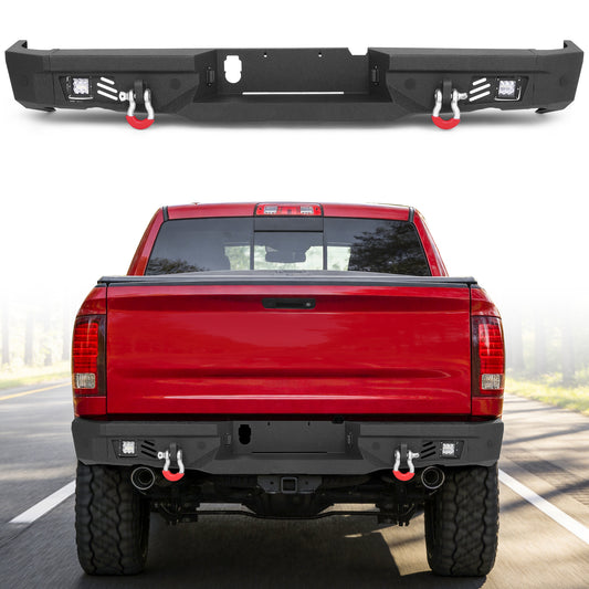 Ram 1500 Rebel 15-18 Rear Bumper| Bolt-On, No Drilling,Steel Off-Road Armor, LED Lights & D-Rings