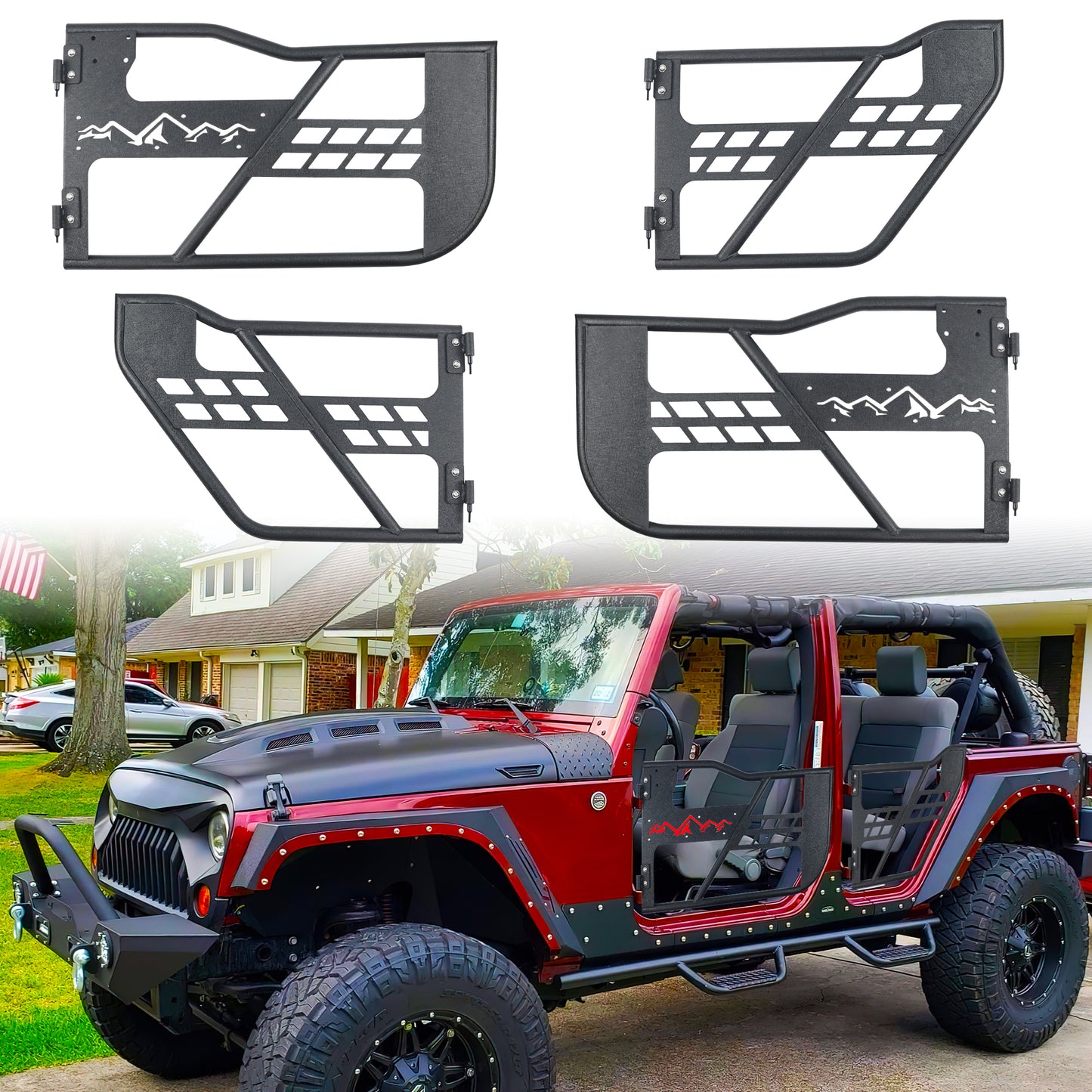 Tube Doors Fit 2007-2018 Wrangler JK (NOT JL) 4-Doors No with Mirror Mount