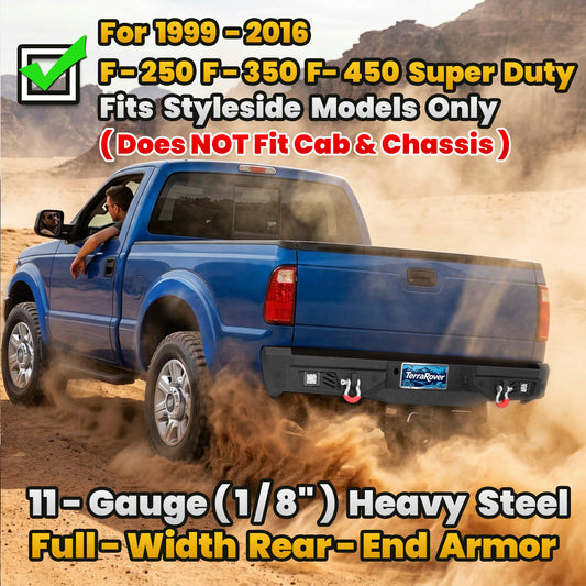 Ford F-150 15-17 (Excl. Raptor & EcoBoost) Rear Bumper|Bolt-On, No Drilling, Steel Work Truck, LED Lights & D-Rings