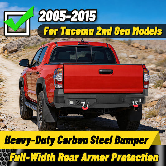 Toyota Tacoma 05-15 2nd Gen Rear Bumper|Direct Bolt-On, No Drill, Off-Road & Overland Armor, LED Pods & Step Plate