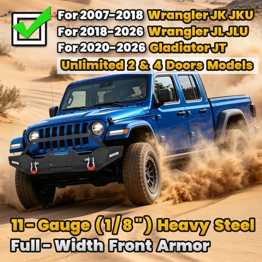Jeep Wrangler JK JL 07-26 & Gladiator JT 20-26 Front Bumper| Bolt-On, No Drilling, Dual D-Rings