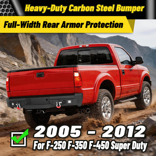 Ford F-150 15-17 (Excl. Raptor & EcoBoost) Rear Bumper|Bolt-On, No Drilling, Steel Work Truck, LED Lights & D-Rings