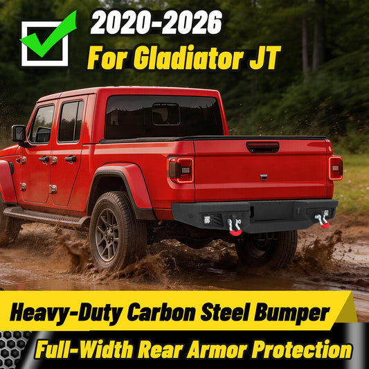 Jeep Gladiator JT 20-26 Rear Bumper| Bolt-On, No Drilling,Off-Road Armor, LED Lights & D-Rings