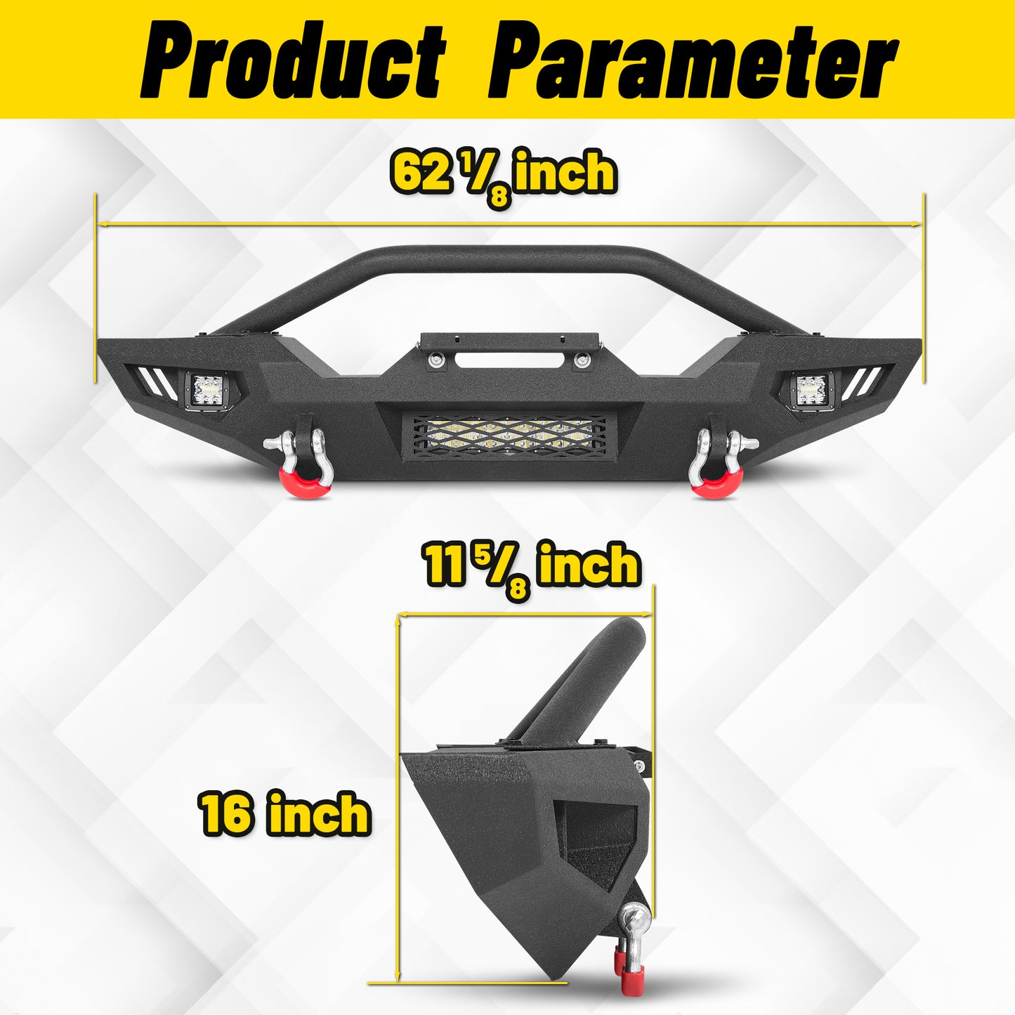 Jeep Wrangler JK, JL & Gladiator JT Front Bumper|Direct Bolt-On, No Drill, Off-Road Adventure Armor, Stainless Steel Skid Plate & Dual D-rings