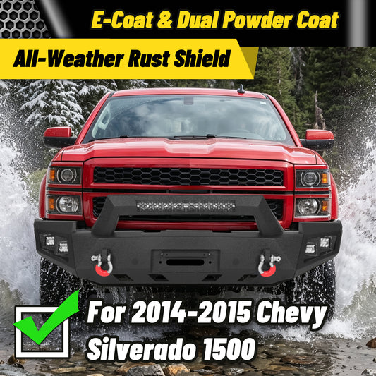 Silverado 1500 2014-2015 Front Bumper|1/8-Inch Heavy Steel, Light Bar & D-Rings