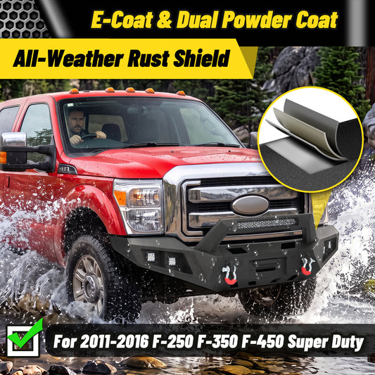 F-250/F-350/F-450 Super Duty 2011-2016 Front Bumper|1/8-Inch Steel, D-Rings, LED Pods & Light Bar Ports
