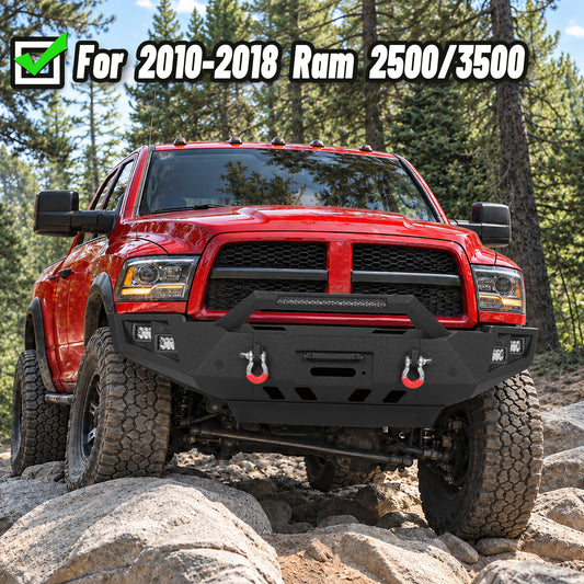 Ram 2500/3500 2010-2018 Front Bumper|1/8-Inch Steel, D-Rings, LED Light Bar & Light Pods