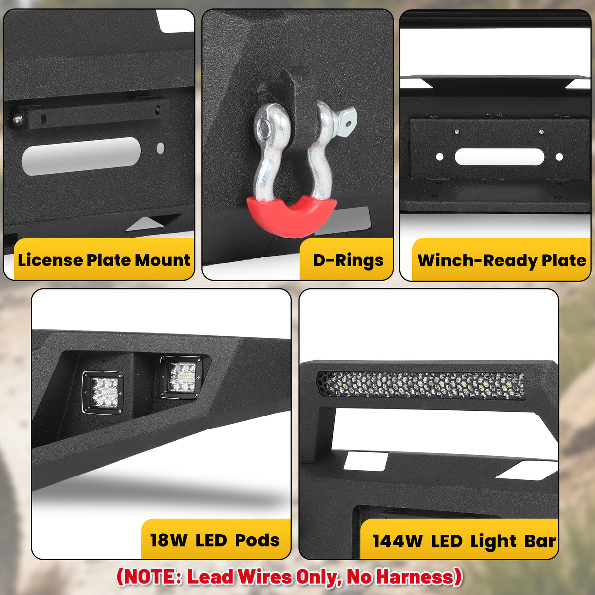 Toyota Tacoma 3rd Gen 2016-2023 Front Bumper|Direct Bolt-On, No Drill,Trail Protection, Winch Ready Plate & LED Pods