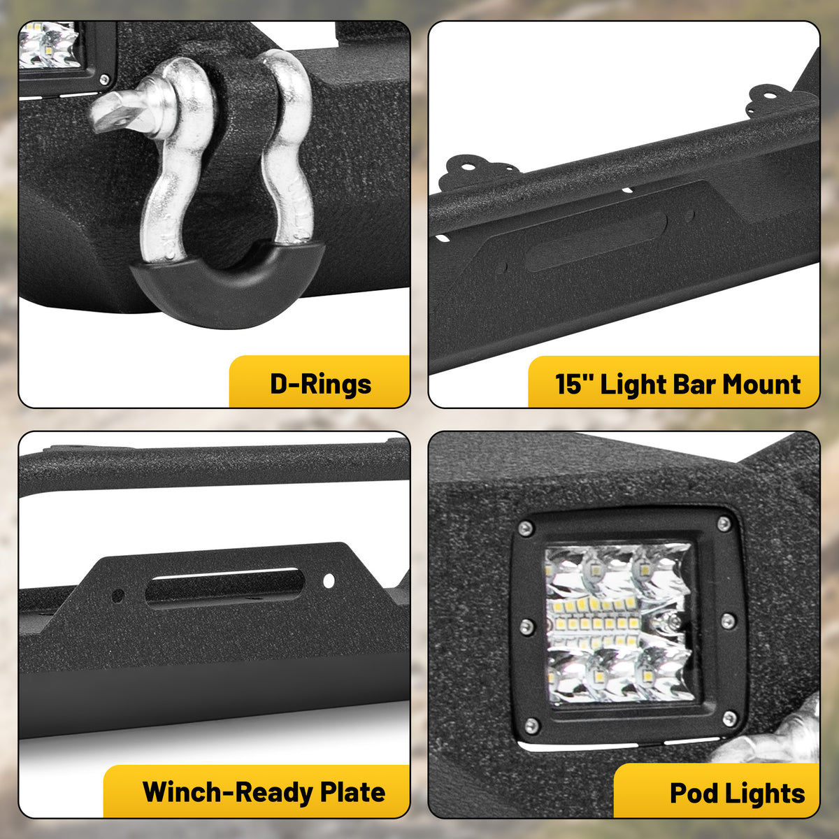 Jeep Wrangler TJ/YJ 87-06 Front Bumper|Direct Bolt-On, No Drill, Off-Road Adventure Armor, Light Bar & D-Rings