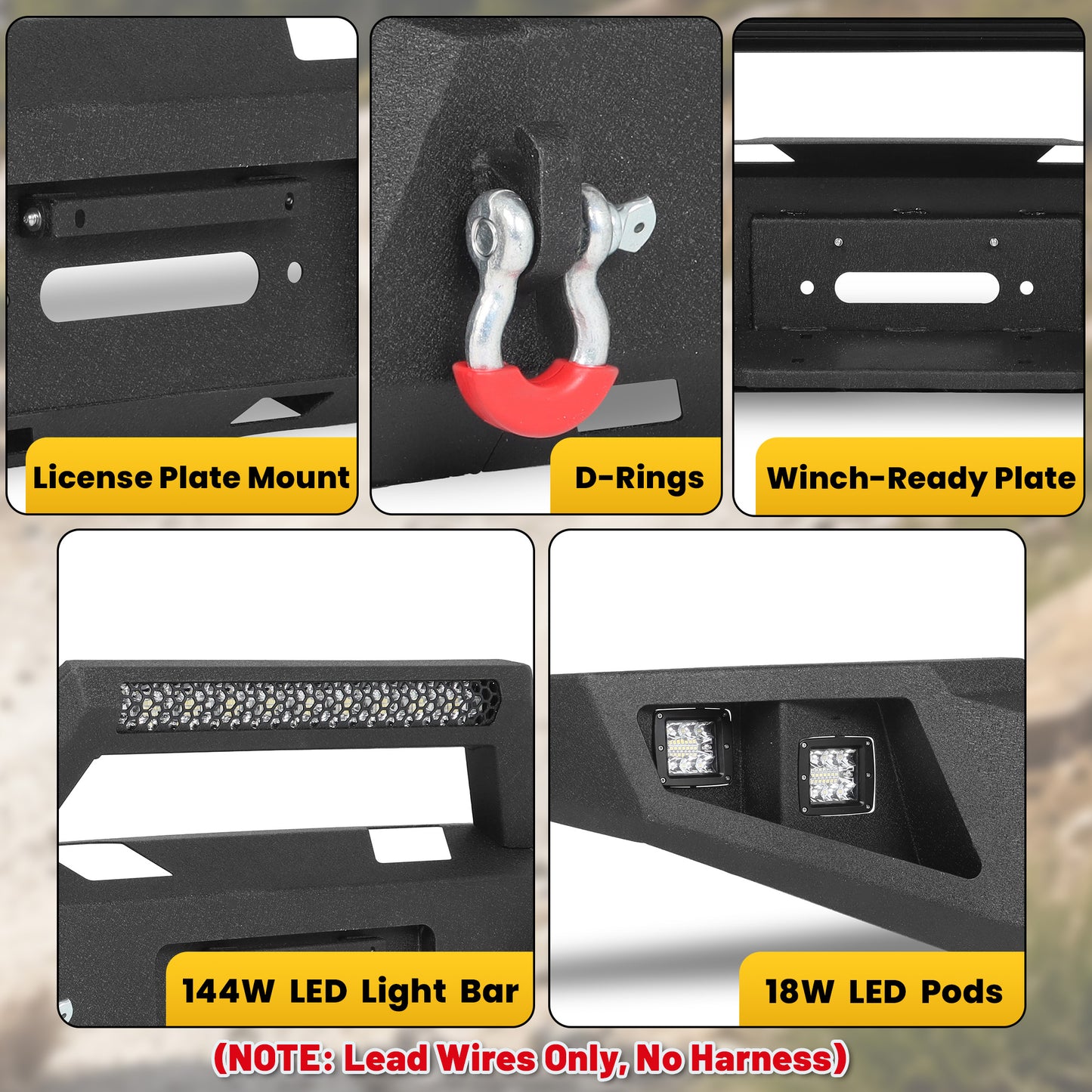 Toyota Tacoma 05-15 2nd Gen Front Bumper|Direct Bolt-On, No Drill, Carbon Steel Off-Road & Trail Armor, LED Light Bar&Dual D-rings