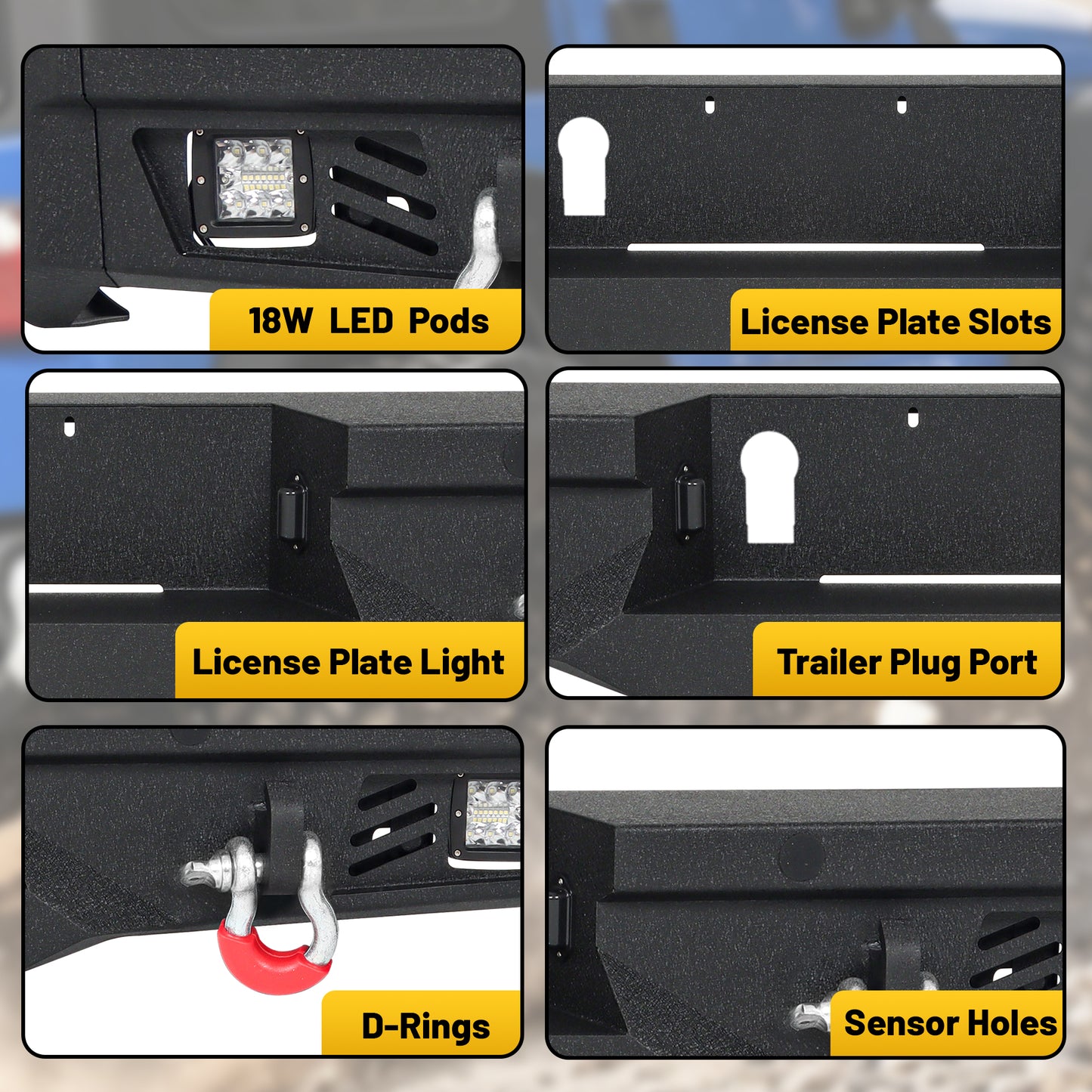 Toyota Tundra 07-13 Rear Bumper|Direct Bolt-On, No Drill, Work & Trail Defense, D-Rings & License Plate Lights
