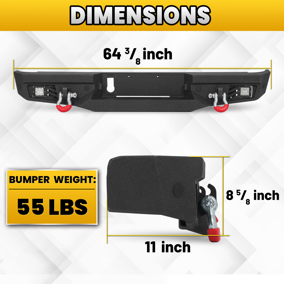 Jeep Gladiator JT 20-26 Rear Bumper| Bolt-On, No Drilling,Off-Road Armor, LED Lights & D-Rings
