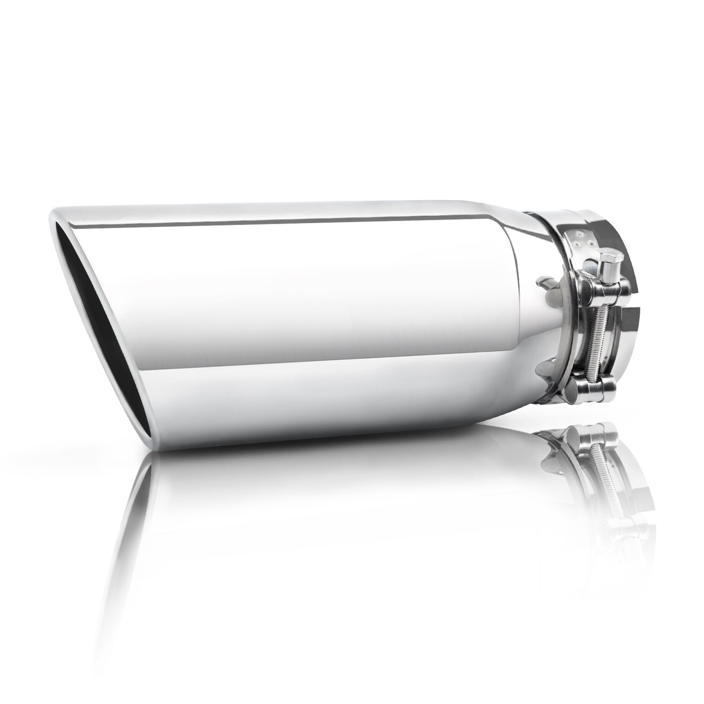 4x5x12 exhaust tip front view on white background, showcasing design and polished finish.
