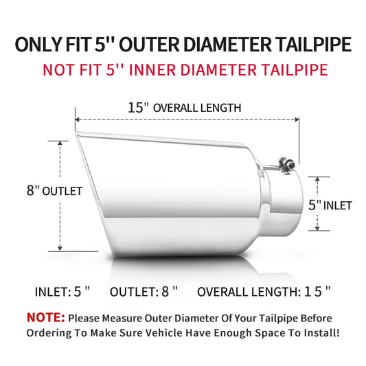 MONOKING Exhaust Tip 5" Inlet 8" Outlet 15" Length Bolt-On Universal
