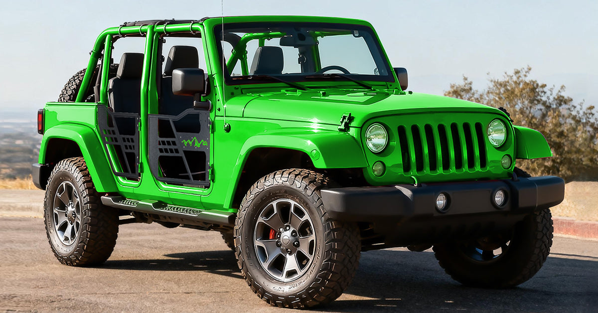 Custom green snow mountain truck door adds vibrant color to your pickup for summer adventures.