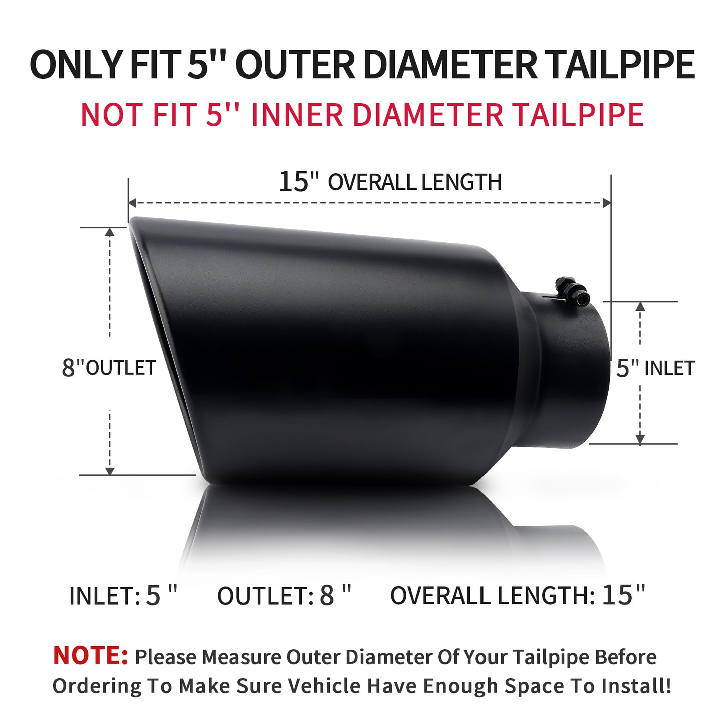 5" Inlet 8" Outlet 15" Overall Length，Clamp-On Design Universal