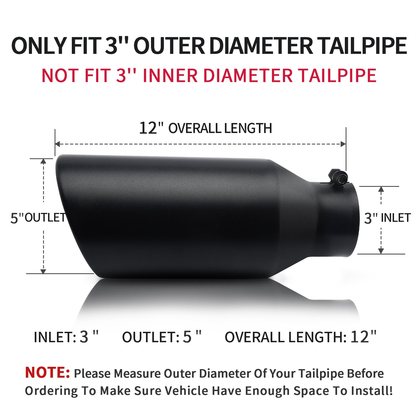 3" Inlet 5" Outlet 12" Overall Length，Bolt-On Design Universal