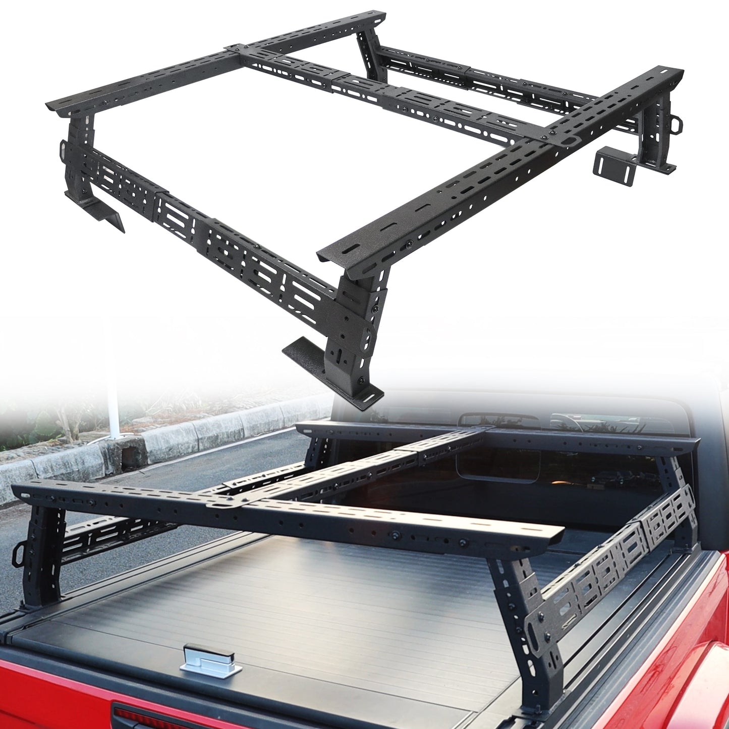 1100 Load Capacity Truck Bed Racks Low Profile, MONOKING Adjustable 14~17" High Truck Bed Racks Transport Racks for Jeep Gladiator JT Ford Maverick Great for Kayaks Bikes Rooftop Tent