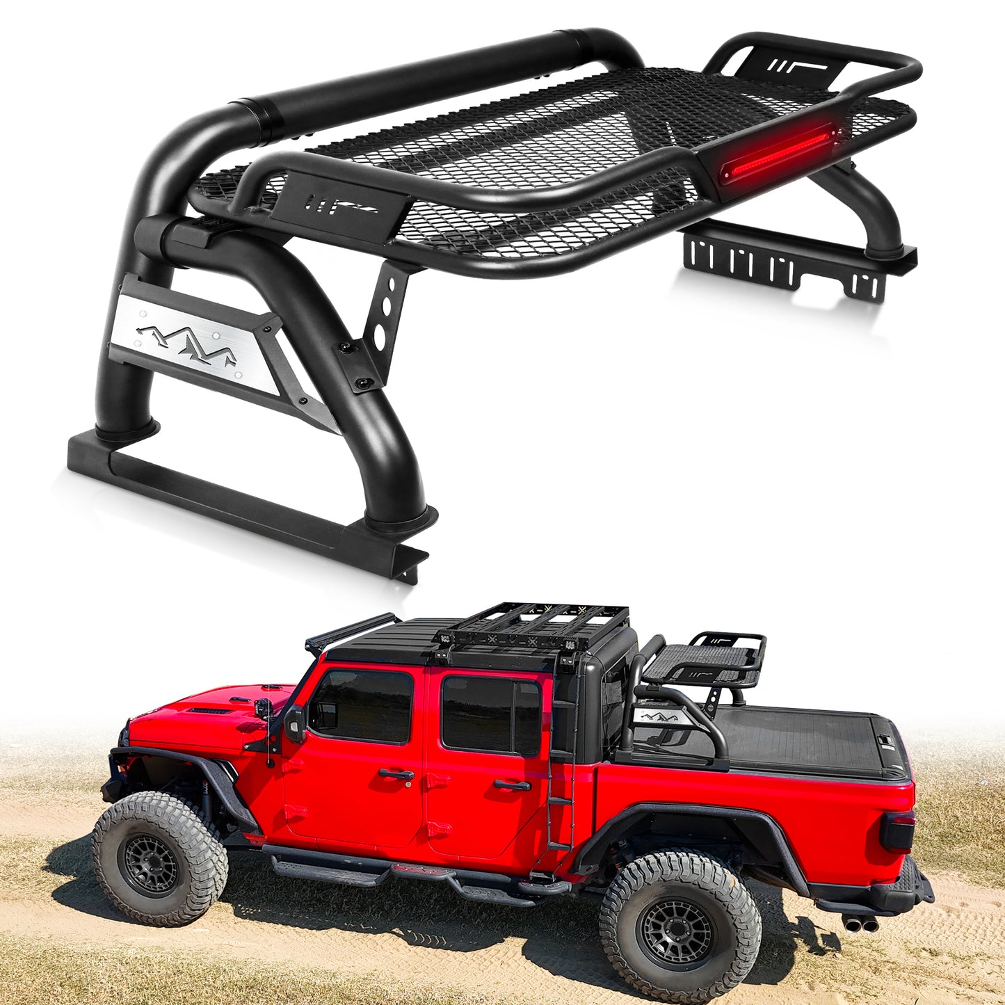 Truck Bed Roll Bar with Detachable Cargo Basket For Mid-Size Truck