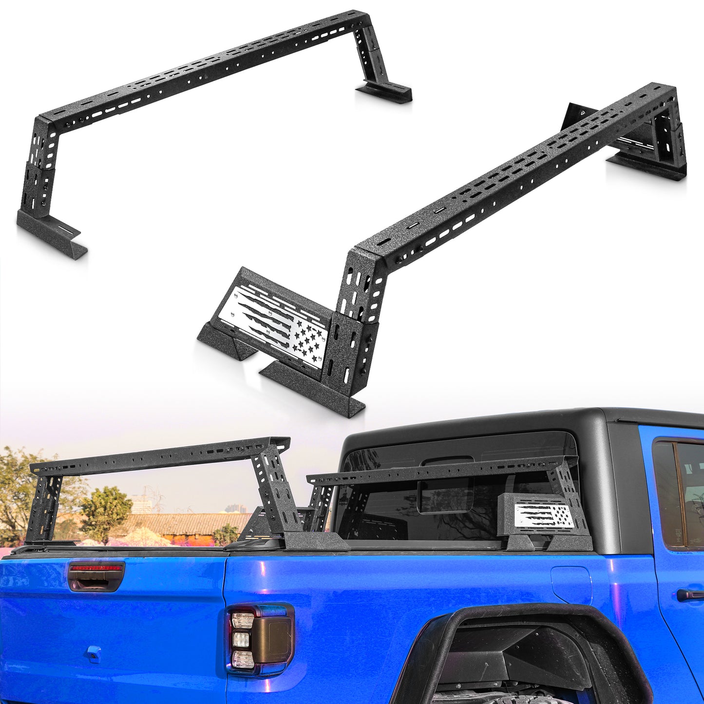 MONOKING Low Profile Truck Bed Rack 14-17 Inch USA Flag Chevy GMC