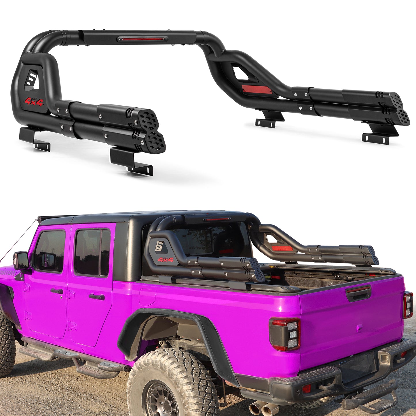 Adjustable Double Tube Roll Bar for Universal Pickup Truck with Brake Light