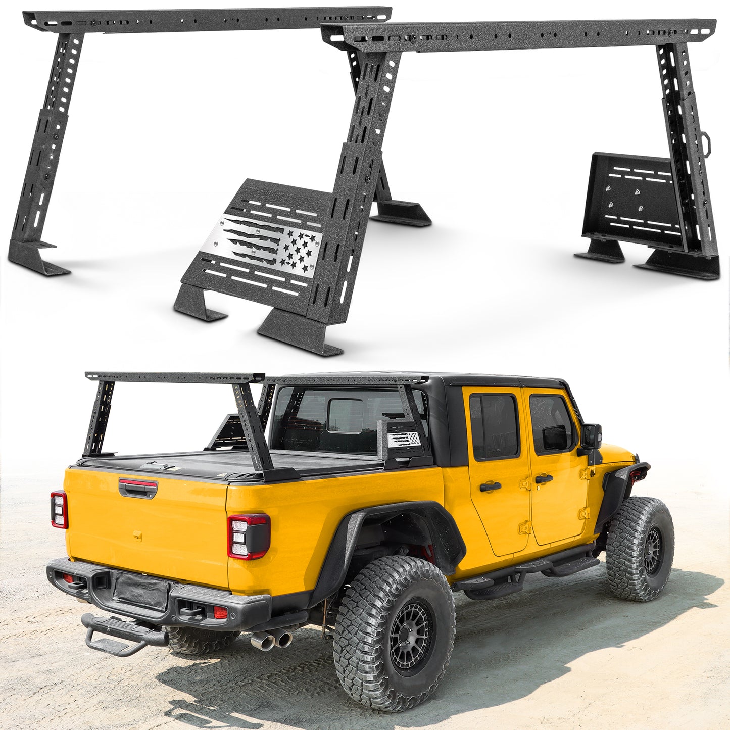 MONOKING 16"-25" Mid-Height Bed Rack with USA Flag for Tacoma/Tundra