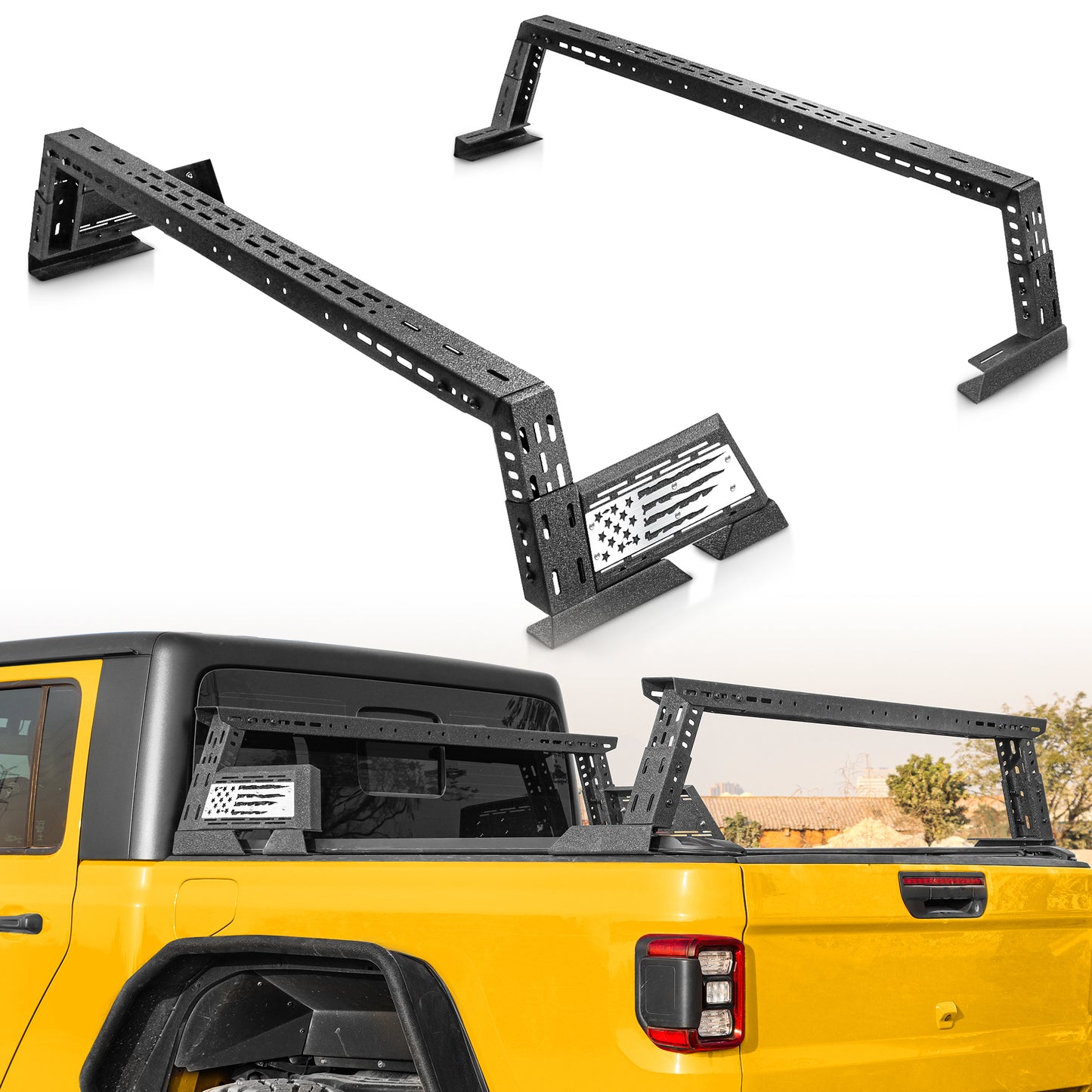 MONOKING Low Profile Truck Bed Rack 14-17 Inch USA Flag Chevy GMC