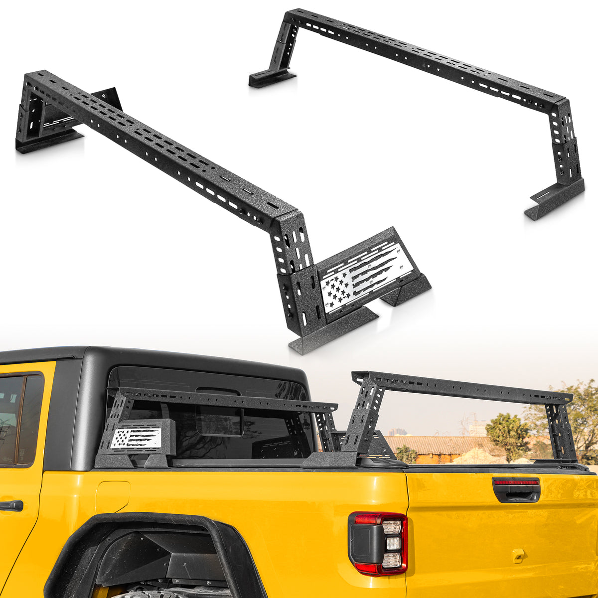 14'' ~ 17'' Low Profile Truck Bed Racks with USA Flag Design For Toyota Tacoma/Tundra
