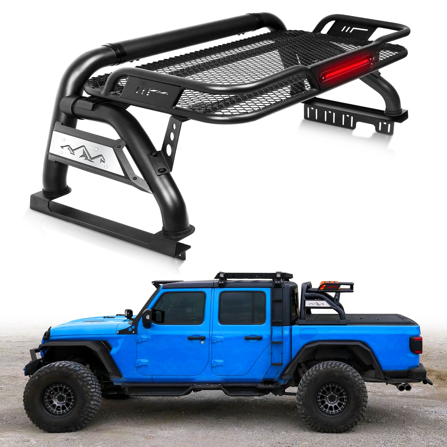 Truck Bed Roll Bar with Detachable Cargo Basket For Full-Size Truck