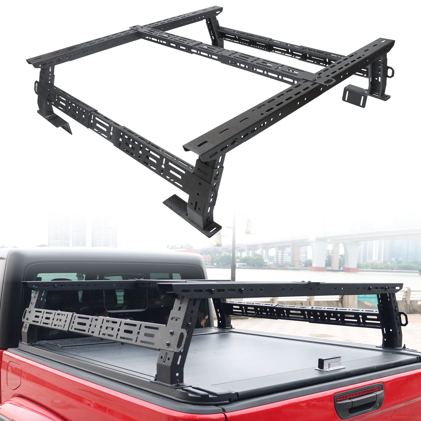 1100 Load Capacity Truck Bed Racks Low Profile, MONOKING Adjustable 14~17" High Truck Bed Racks Transport Racks for Jeep Gladiator JT Ford Maverick Great for Kayaks Bikes Rooftop Tent