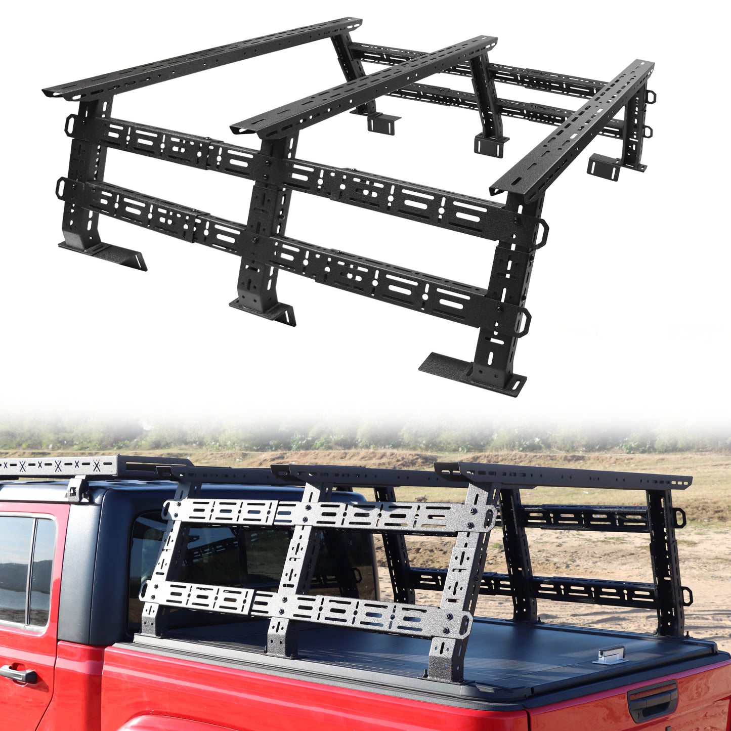 1300 Load Capacity Heavy Duty Truck Bed Racks Overland, MONOKING Adjustable 16'' to 25'' High Universal Truck Transport Racks for Tacoma/ Tundra/ Ram 1500/ F150/ Silverado 1500/ Colorado/ Canyon/ Ranger/ Gladiator JT