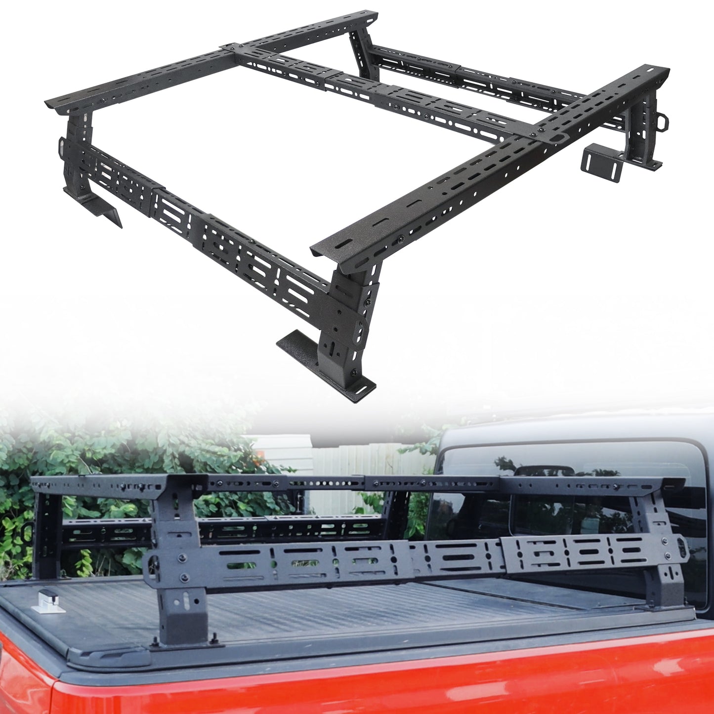 1100 Load Capacity Truck Bed Racks Low Profile, MONOKING Adjustable 14~17" High Truck Bed Racks for Toyota Tacoma Tundra Transport Racks Great for Kayaks Bikes Rooftop Tent