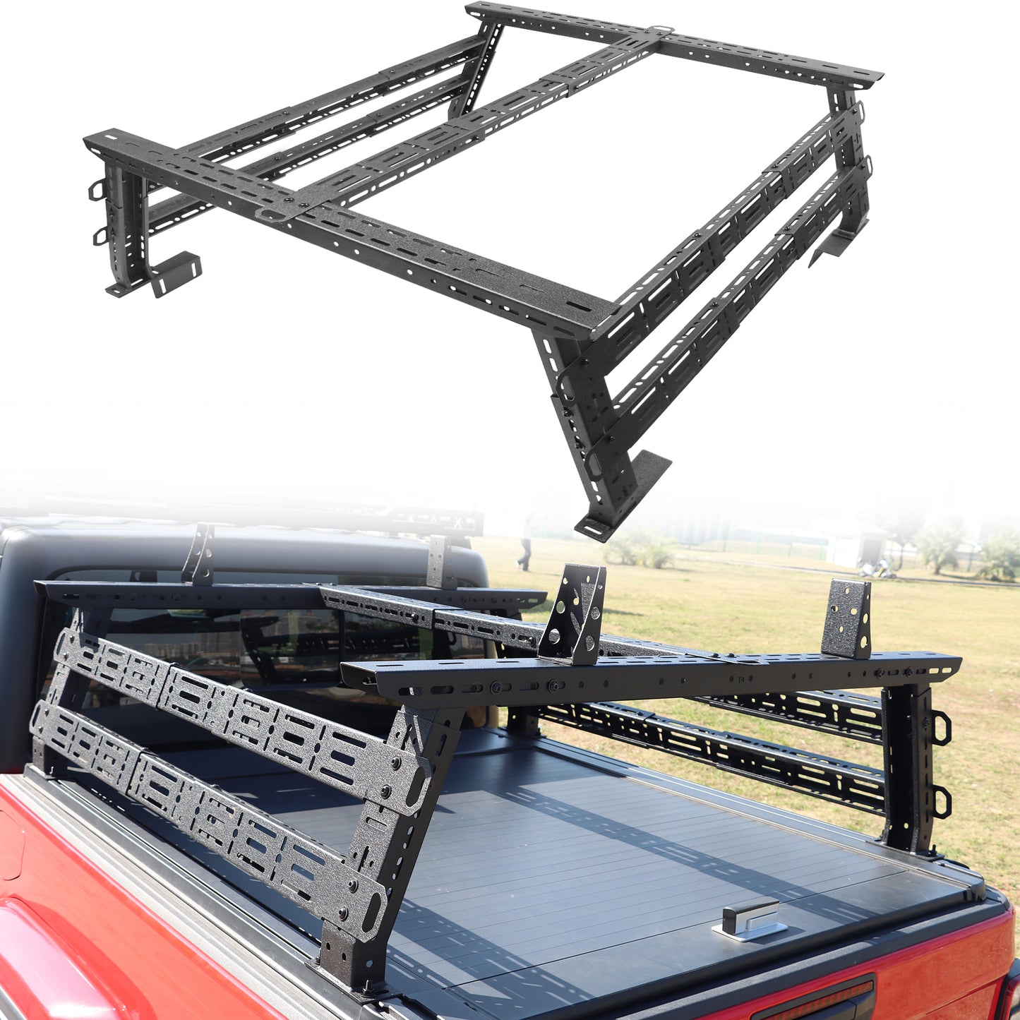 1100 Load Capacity Universal Truck Bed Racks Mid Height, MONOKING Mid Size Truck Rack Adjustable 16"~25" High Universal Transport Racks for Tacoma/Tundra/Ram 1500/Silverado 1500/Sierra 1500/F150/Titan/Frontier/Colorado/Canyon/Ranger/Gladiator JT