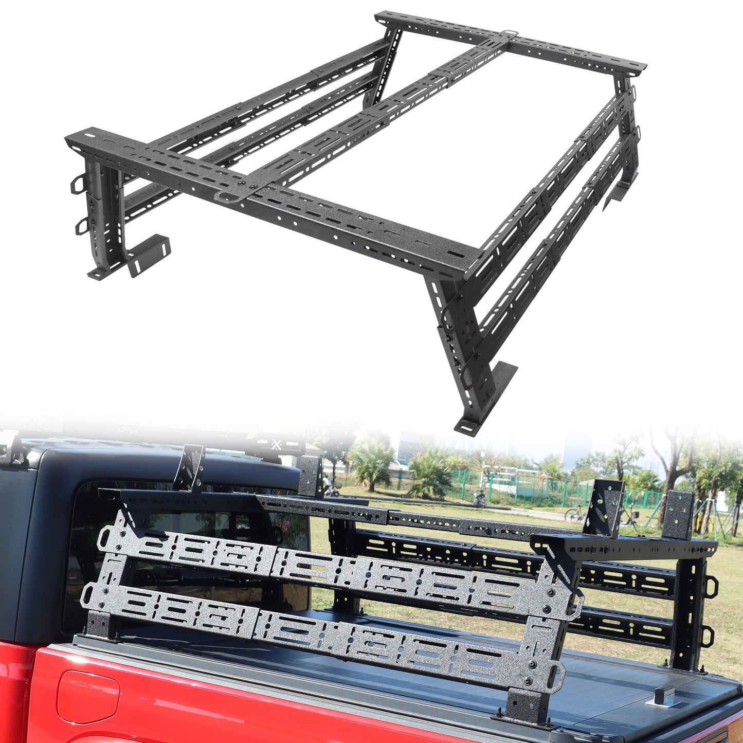 1100 Load Capacity Truck Bed Racks Mid Height, MONOKING Adjustable 16"~25" High Truck Racks Compatible for Jeep Gladiator JT for Ford Maverick Transport Racks