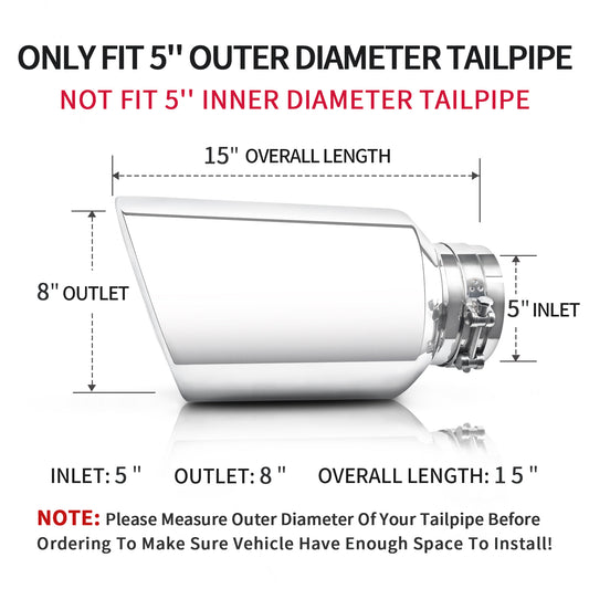 MONOKING Exhaust Tip  5" Inlet 8" Outlet 15" Clamp-On Tube Universal Fit