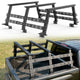 Adjustable 16-25 inch overland truck bed rack for carrying rooftop tents, kayaks, and outdoor gear.