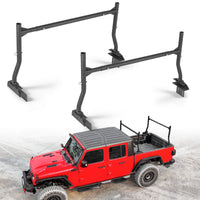 18 to 26 inch round tube steel truck bed rack installed on a pickup truck, showing full fit and versatility.