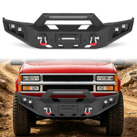 Chevy Suburban 92-99 / Yukon 92-99 / Tahoe 95-99 Front Bumper|Bolt-On, No Drilling, Heavy Duty Steel Work Armor, LED Lights & D-Rings