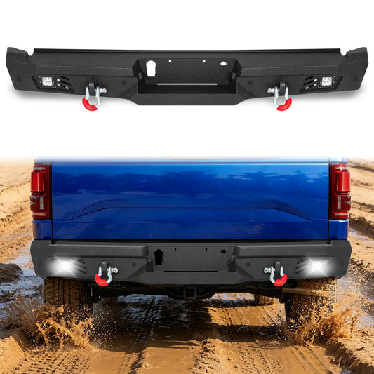 Ford F-150 15-25 (Excl. Raptor & EcoBoost) Rear Bumper|Direct Bolt-On, No Drill, Trail-Ready Protection, LED Lights &Dual D-Rings