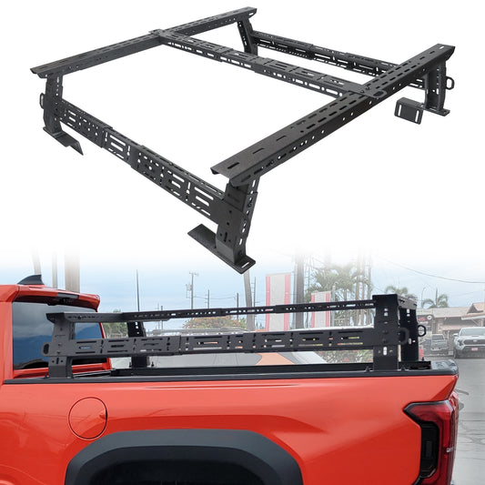 1100 Load Capacity Truck Bed Racks Low Profile, MONOKING Adjustable 14~17" High Truck Bed Racks for Toyota Tacoma Tundra Transport Racks Great for Kayaks Bikes Rooftop Tent