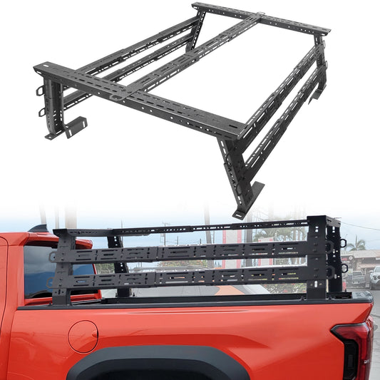 1100 Load Capacity for Tacoma Tundra Truck Bed Racks Mid Height, MONOKING Adjustable 16"~25" High Truck Racks Compatible for Toyota Tacoma Tundra Transport Rack for Kayaks Bikes Rooftop Tent