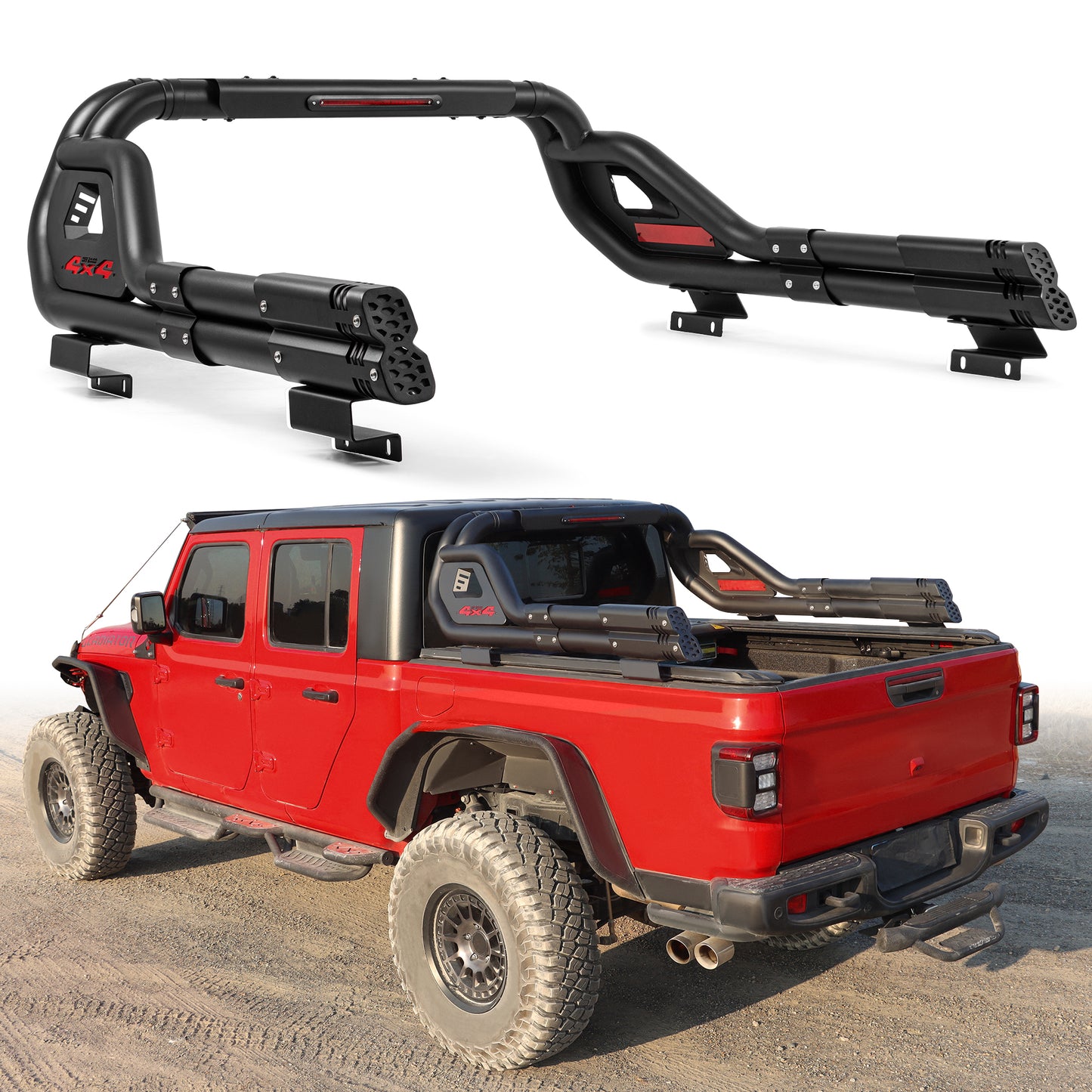 Adjustable Double Tube Roll Bar for Universal Pickup Truck with Brake Light