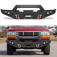 F150 / F250 / F350 1992-1997 Front Bumper|Heavy-Duty Carbon Steel, Winch Mount, D-Rings, LED Lights & License Plate Mount