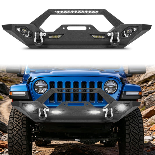 Jeep Wrangler JK/JL 07-26 & Gladiator JT Front Bumper|Direct Bolt-On, No Drill, Off-Road Adventure Armor, Light Bar & D-Rings