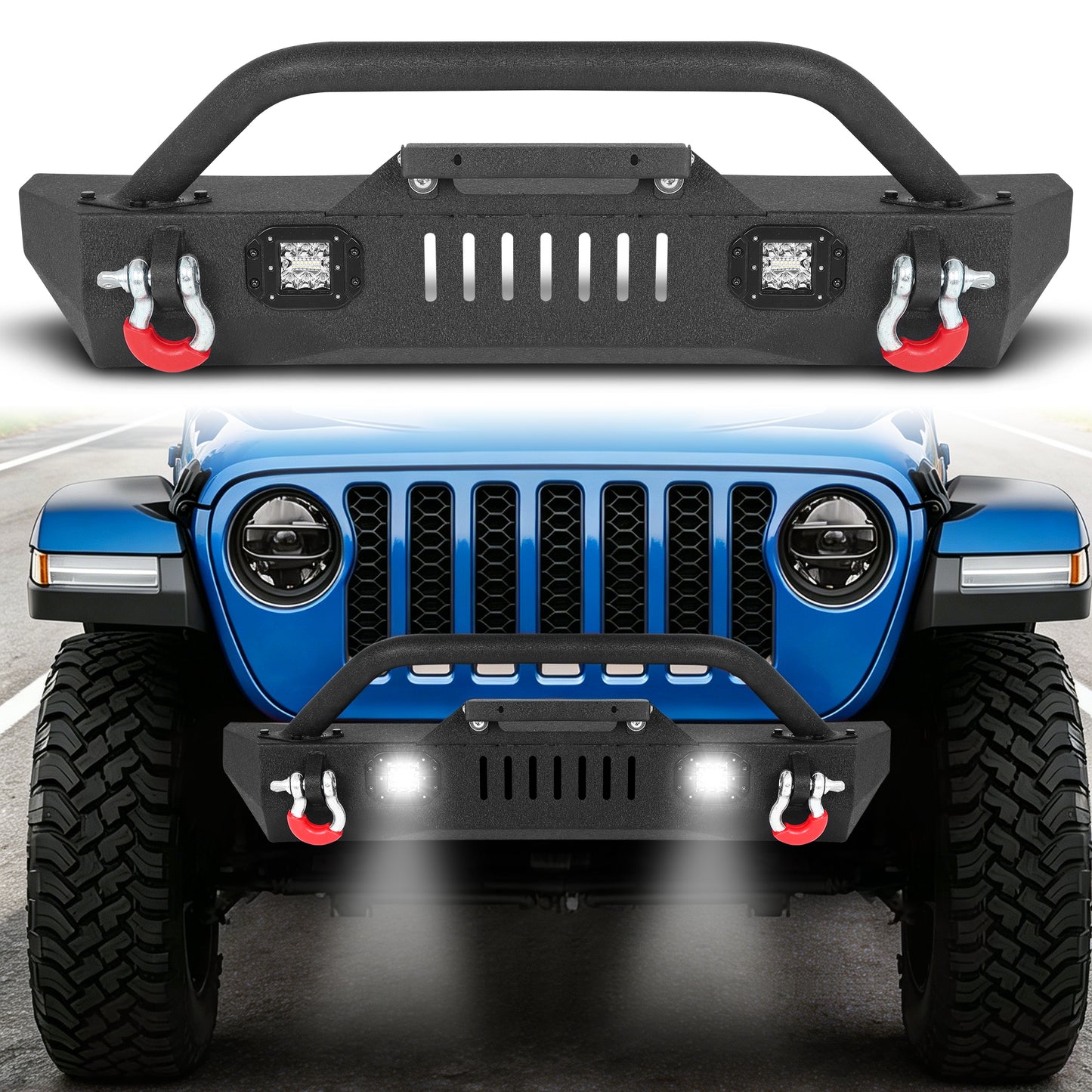Jeep Wrangler JK/JL 07-26 & Gladiator JT Front Bumper|Direct Bolt-On, No Drill, Overland & Off-Road Defense, Dual D-rings