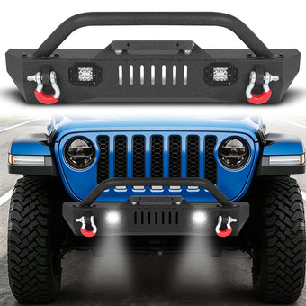 compare product Jeep Wrangler JK/JL 07-26 & Gladiator JT Front Bumper|Direct Bolt-On, No Drill, Overland & Off-Road Defense, Dual D-rings