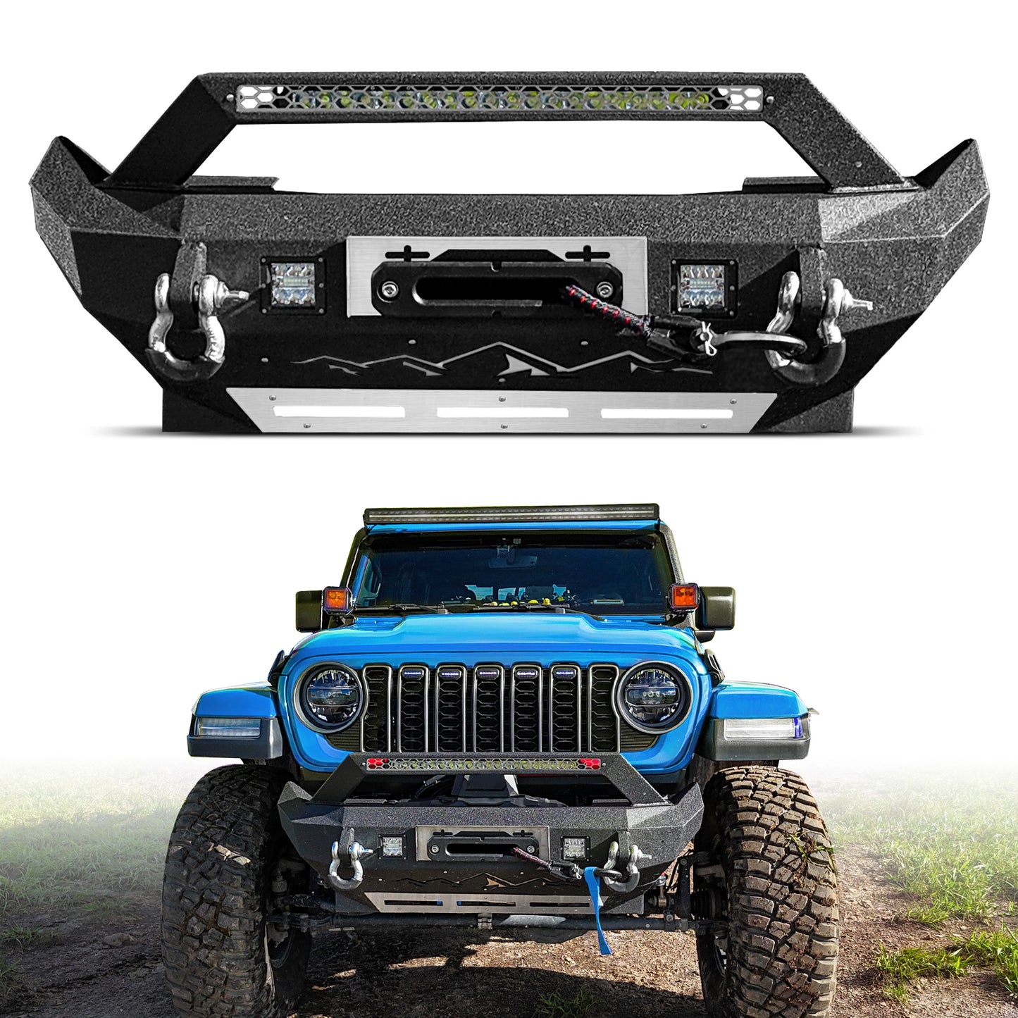 Jeep JL 18-26 & Gladiator JT Front Bumper |Direct Bolt-On, No Drill, Off-Road Adventure Armor, Stainless Steel Skid Plate