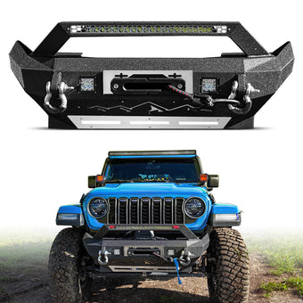 compare product Jeep JL 18-26 & Gladiator JT Front Bumper |Direct Bolt-On, No Drill, Off-Road Adventure Armor, Stainless Steel Skid Plate