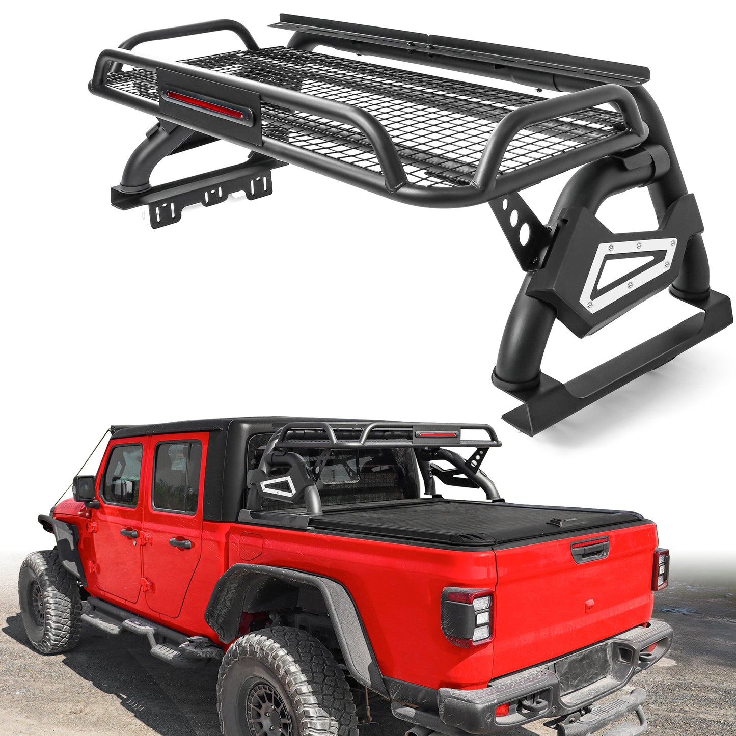 Adjustable Sport Roll Bar for Pickup Truck with Cargo Basket＆3rd Brake Light